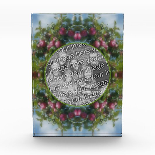 木のフレームに赤い絵画りんご自分を追加 フォトブロック (正面)