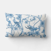 木のフローラヴィンテージに青い白い水色の鳥 ランバークッション (裏面)