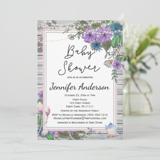 木のフローラ素朴の鳥が赤ちゃんシャワーを点灯 招待状 (スタンド正面)