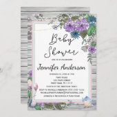 木のフローラ素朴の鳥が赤ちゃんシャワーを点灯 招待状 (正面/裏面)