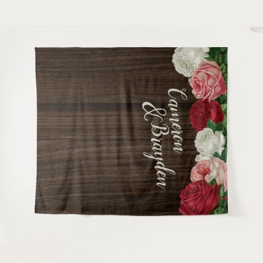 木のフローラ素朴ウェディングパーティーの背景 タペストリー (正面(横))