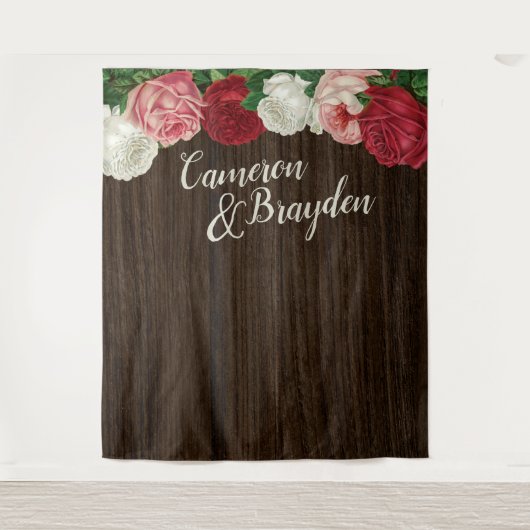 木のフローラ素朴ウェディングパーティーの背景 タペストリー (正面)