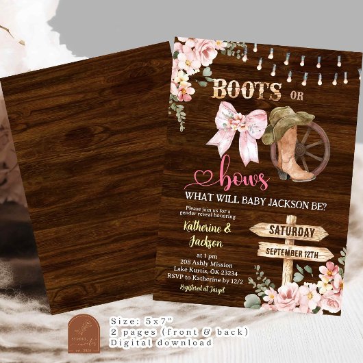 木のフローラ素朴ブーツまたは弓ジェンダーの明かす 招待状