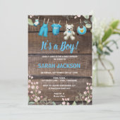 木のフローラ素朴ランドリー男の子の赤ちゃんシャワー 招待状 (スタンド正面)