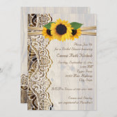 木のブライダルシャワーにレースと結婚ひまわり 招待状 (正面/裏面)