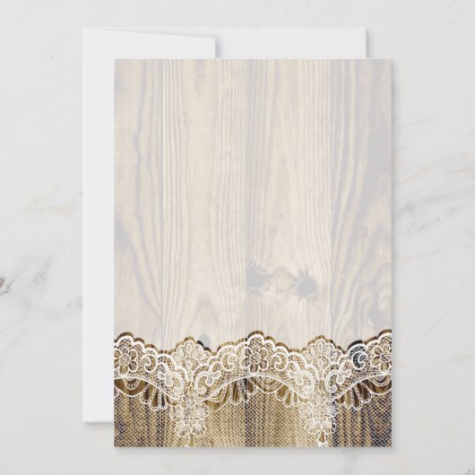 木のブライダルシャワーのホワイトレースと結婚ハート 招待状 (裏面)