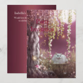 木のブランコでの白猫の招待 招待状 (正面/裏面)