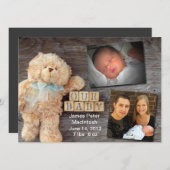 木のブロックのテディの発表 案内状 (正面/裏面)