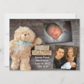 木のブロックのテディの発表 案内状 (正面)