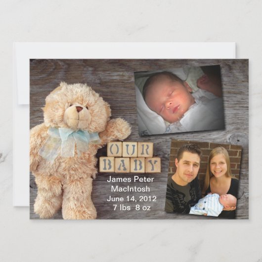 木のブロックのテディの発表 案内状 (正面)