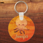 木のプリントで可愛いフェイク漫画タコ キーホルダー (正面)