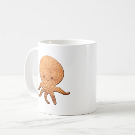 木のプリントで可愛いフェイク漫画タコ コーヒーマグカップ (正面左)