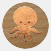 木のプリントで可愛いフェイク漫画タコ ラウンドシール (正面)