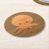 木のプリントで可愛いフェイク漫画タコ ラウンドペーパーコースター (アングル)