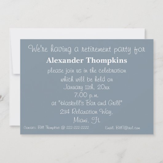 木のベンチを持つ退職のパーティーLakeview 招待状 (裏面)