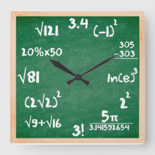 木のボーダーが付いている数学の時計 スクエア壁時計