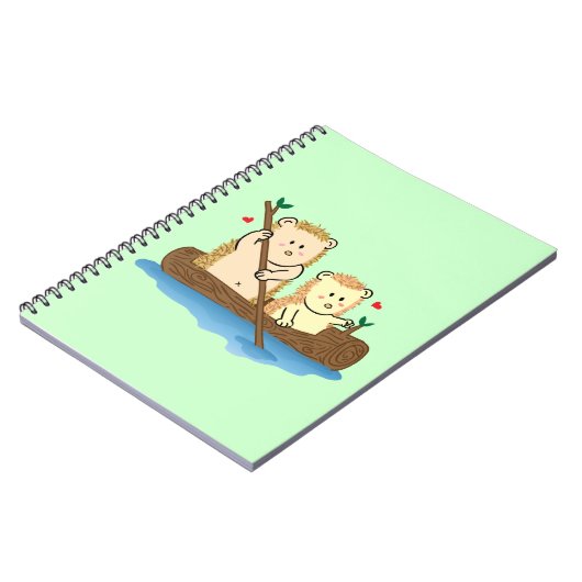 木のボートのかわいいハリネズミのカップルの航行 ノートブック (左側)