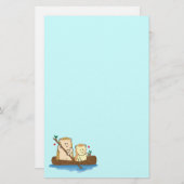 木のボートのかわいいハリネズミのカップルの航行 便箋 (正面/裏面)