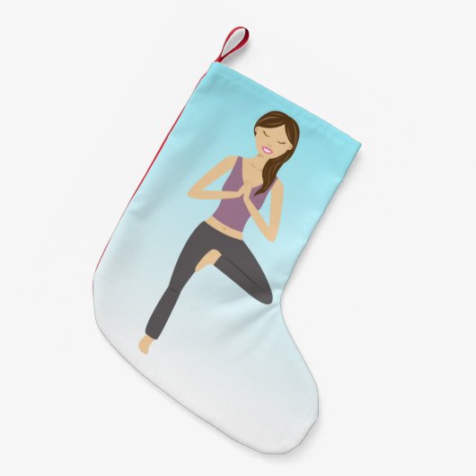 木のポーズのヨガの女性 スモールクリスマスストッキング (正面 (吊り時))