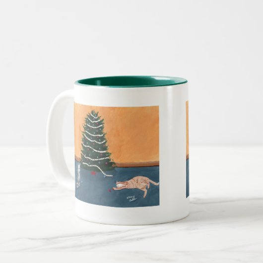 木のマグによるよくはしゃぐなクリスマス猫 ツートーンマグカップ (正面左)