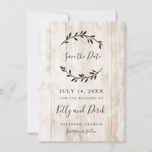 木のミニマ素朴リストの支部が日付を救う 招待状 (正面)