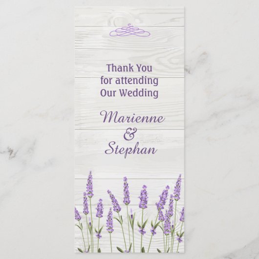 木のメニューに紫のラベンダー結婚の花 メニュー (裏面)