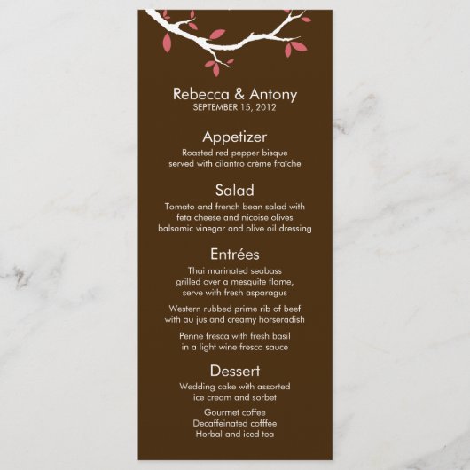 木のメニューカー結婚ドに鳥を愛する メニュー (正面)