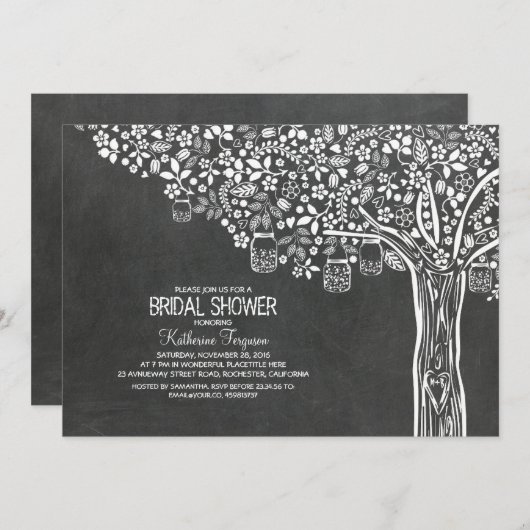 木のメーソンジャーは黒板のブライダルシャワーをつけます 招待状 (正面/裏面)