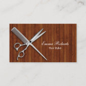 木のモダン背景シザーとコーム美容師 名刺 (正面)