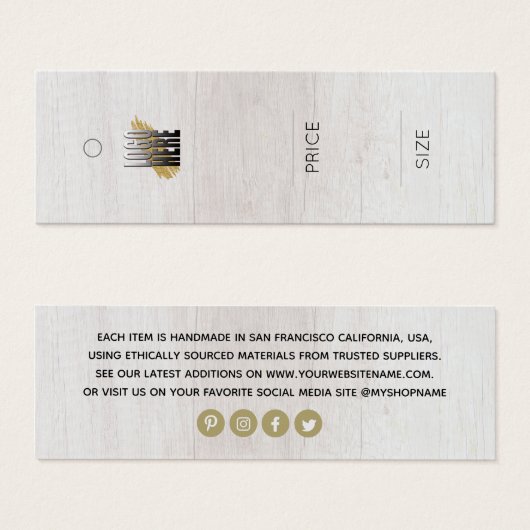 木のモダン背景ロゴ衣料価格ラベル (正面&裏面)