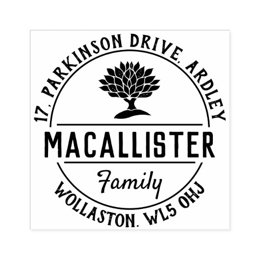 木のモチーフを持つ家族の名前とアドレス ラバースタンプ (インプリント)