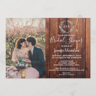 木のモノグラム写真 ブラルシャワー 招待状