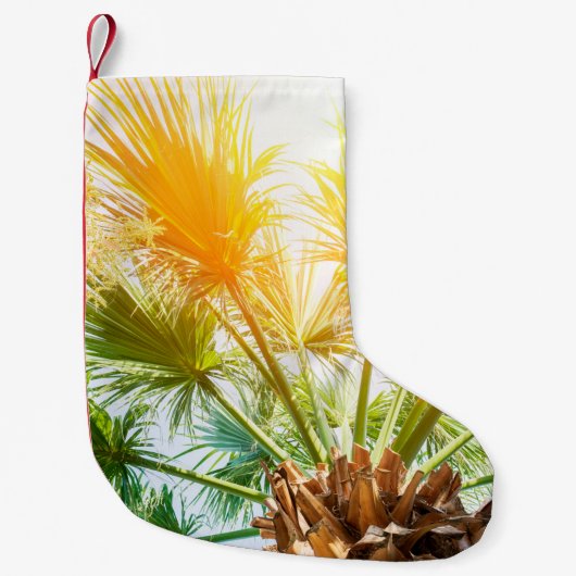木のヤシの明るい太陽の夏の背景。トロピカルp スモールクリスマスストッキング (正面)