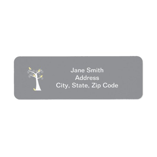 木のラベルに5羽の黄色い鳥 ラベル (正面)