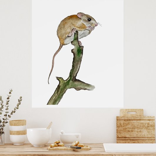 木のリアルな水色マウス ポスター (キッチン)