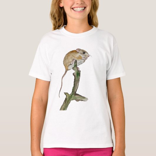 木のリアルな水色マウス Tシャツ (正面)