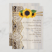 木のリハーサルのディナー結婚にレース&ひまわり 招待状 (正面/裏面)