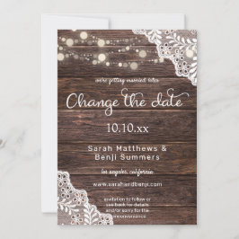 木のレースとストリングライトを変更日 招待状