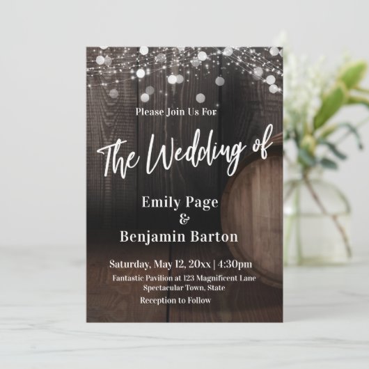 木のワインバレルカジュアルが～の結婚光を放つ 招待状 (スタンド正面)