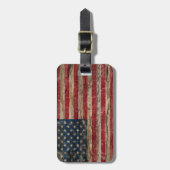 木のヴィンテージの米国旗 ラゲッジタグ (正面縦)