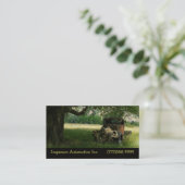 木のヴィンテージの自動車の下の古いトラック 名刺 (スタンド正面)