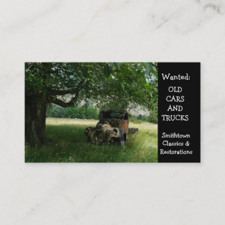 木のヴィンテージの自動車の下の古いトラック 名刺