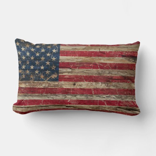 木のヴィンテージの英国国旗および米国旗 ランバークッション (正面)