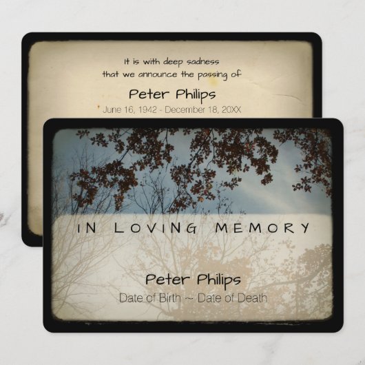 木のヴィンテージ葬儀追悼式 招待状 (正面/裏面)