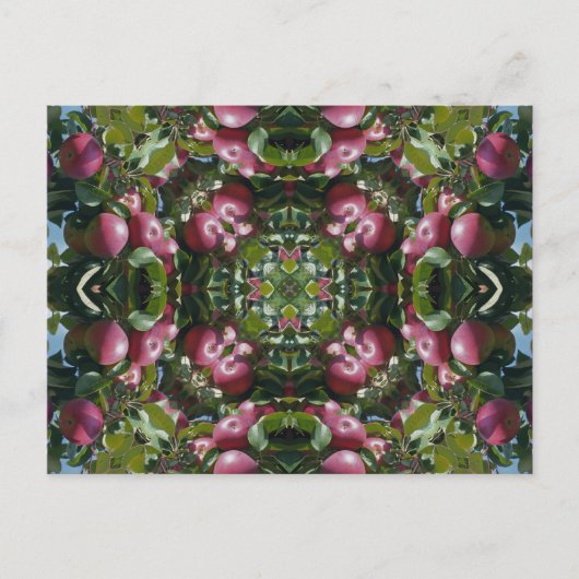 木の万華鏡のように千変万化するパターンの芸術Postcarの赤いりんご ポストカード (正面)