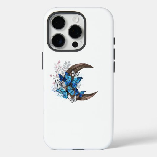 木の三日月に止まる青い蝶々 Case-Mate iPhoneケース (裏面)