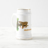 木の上で眠るかわいいヒョウの漫画イラスト ビールジョッキ (正面左)