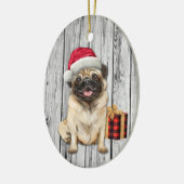 木の上にかわいいサンタハットパグ犬 セラミックオーナメント (左)