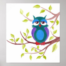 木の上にかわいい眠絵画いフクロウ