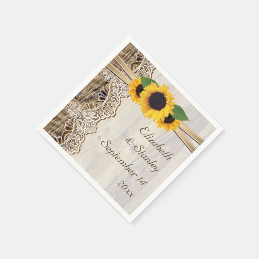 木の上にレースと結婚ひまわり スタンダードカクテルナプキン (角)